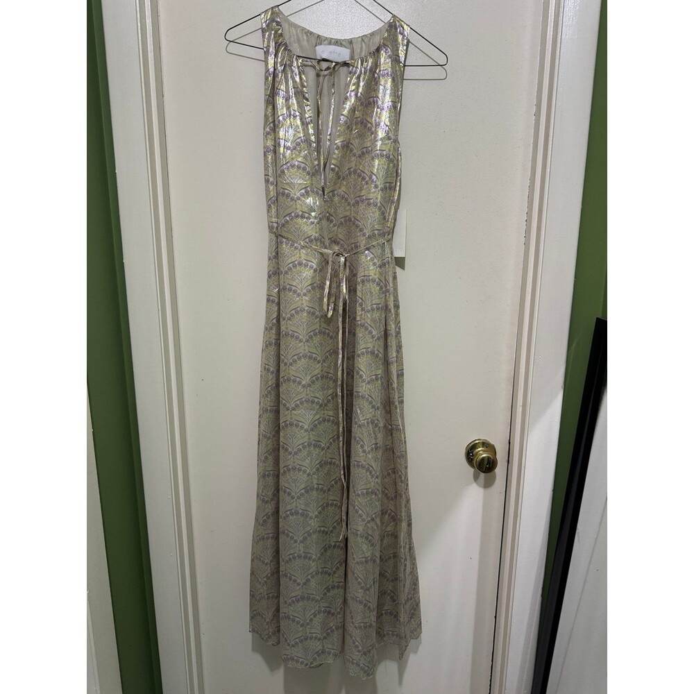 ELLIETTE STELLA SILK BLEND GOLD LAME MIDI DRESS SMALL NWT
